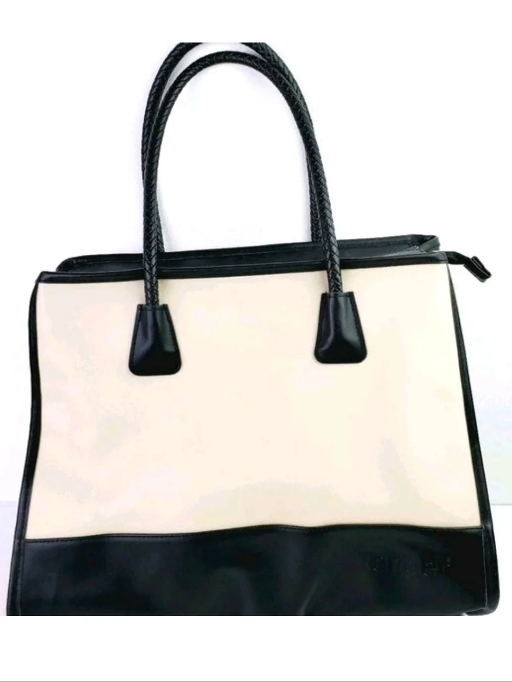 Tanger Classic Patented  Two-Tone Tote Bag in White &  Black Large